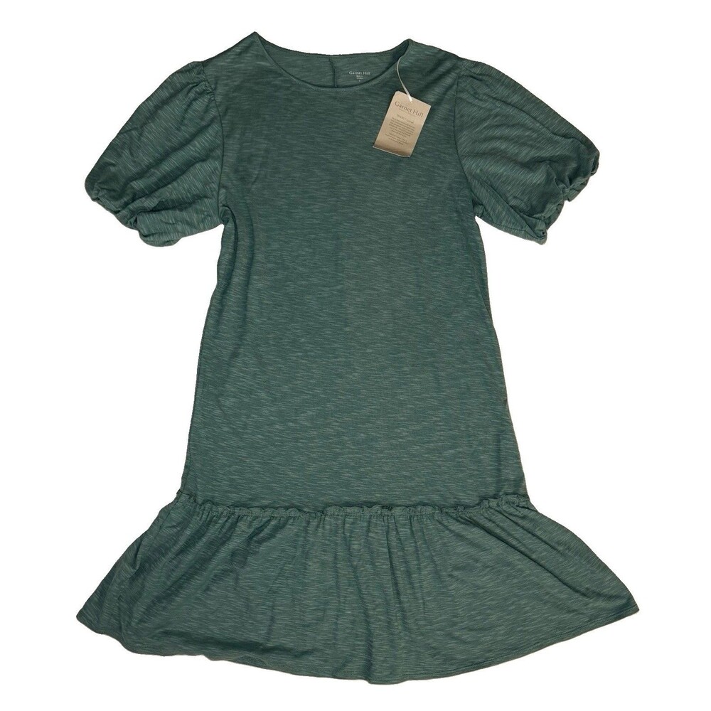 Garnet Hill NWT Organic Cotton Tencel Lyocell Ruffle Dress Green Size Small